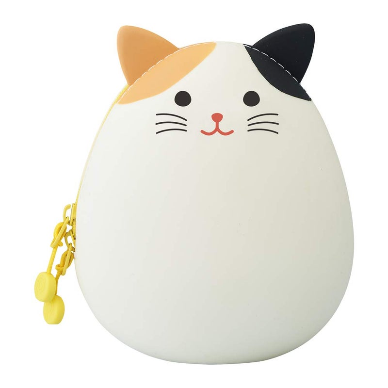 LIHIT LAB PuniLabo Zipper Pouch, Egg-Shaped, 3.8" x 4.7", Calico Cat (A7783-7), Large: 1.3 x 4.7 x 3.8 inches - Image 1